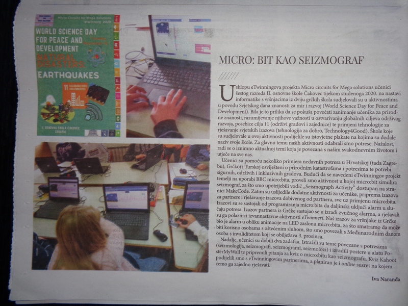 kolske novine, Micro:bit kao seizmograf